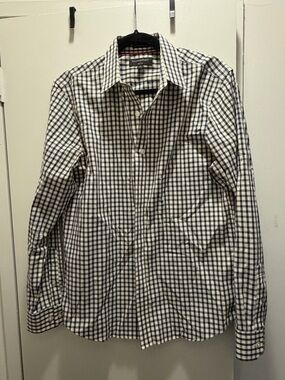 Banana Republic Navy and White Check Men's Dress Shirt